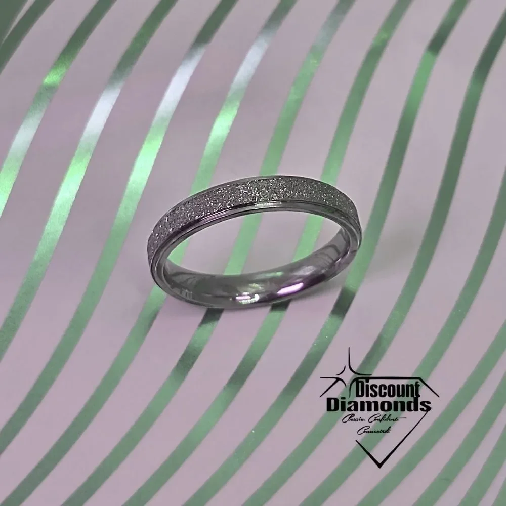 Silver Titanium Comfort Ring & a Frosted Textured Inlay Appearing Diamond Like